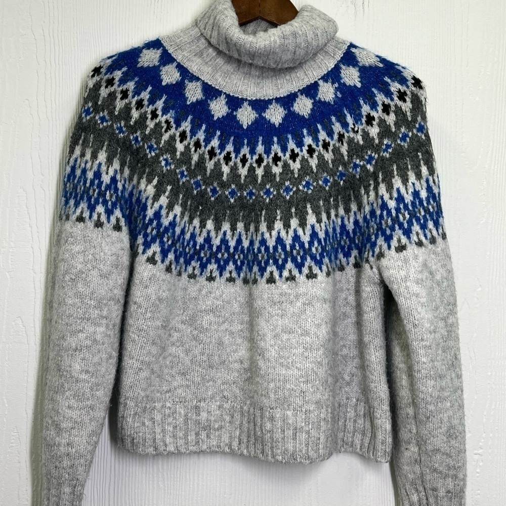 H&M - Jacquard Knit Light Gray Mélange Patterned Turtleneck Sweater Size XS - Picture 7 of 11